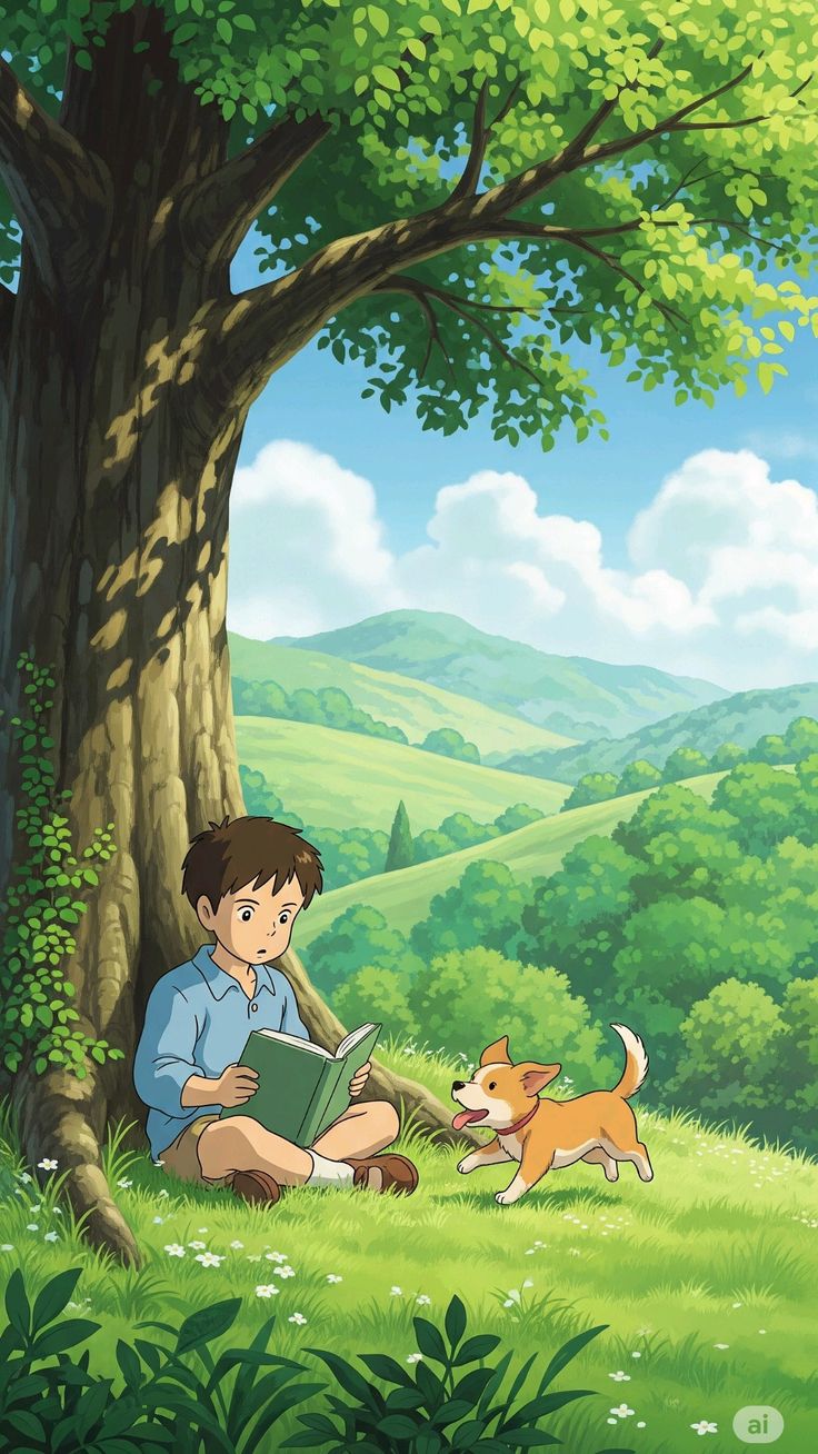 Reading a book on a spring noon